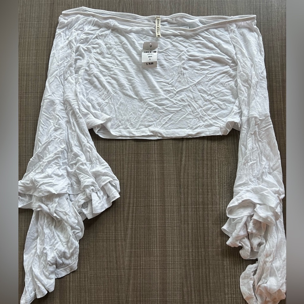 LF white crop top with flare sleeves